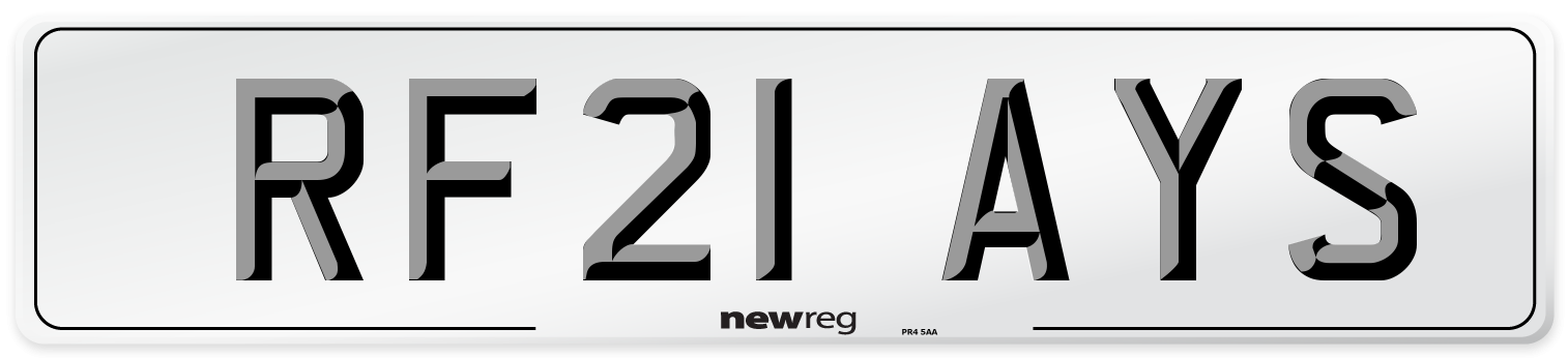 RF21 AYS Number Plate from New Reg